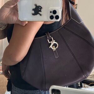 Salvatore Ferragamo Burgundy Brown Leather Hobo Bag